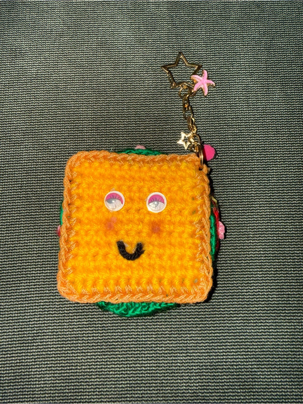 Handmade Crochet Sandwich Keychain with Charms